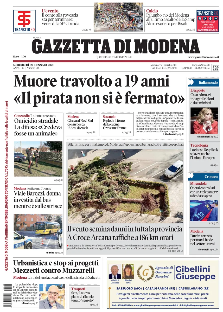 Prima-pagina-gazzetta di modena-oggi-edizione-del-2025-01-29